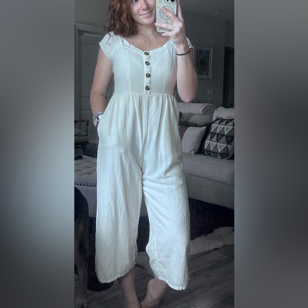 White Women’s Jumpsuit with Buttons